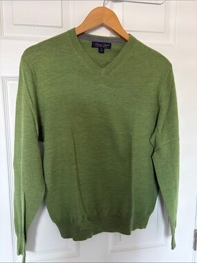 Merino Wool Green V-Neck Sweater